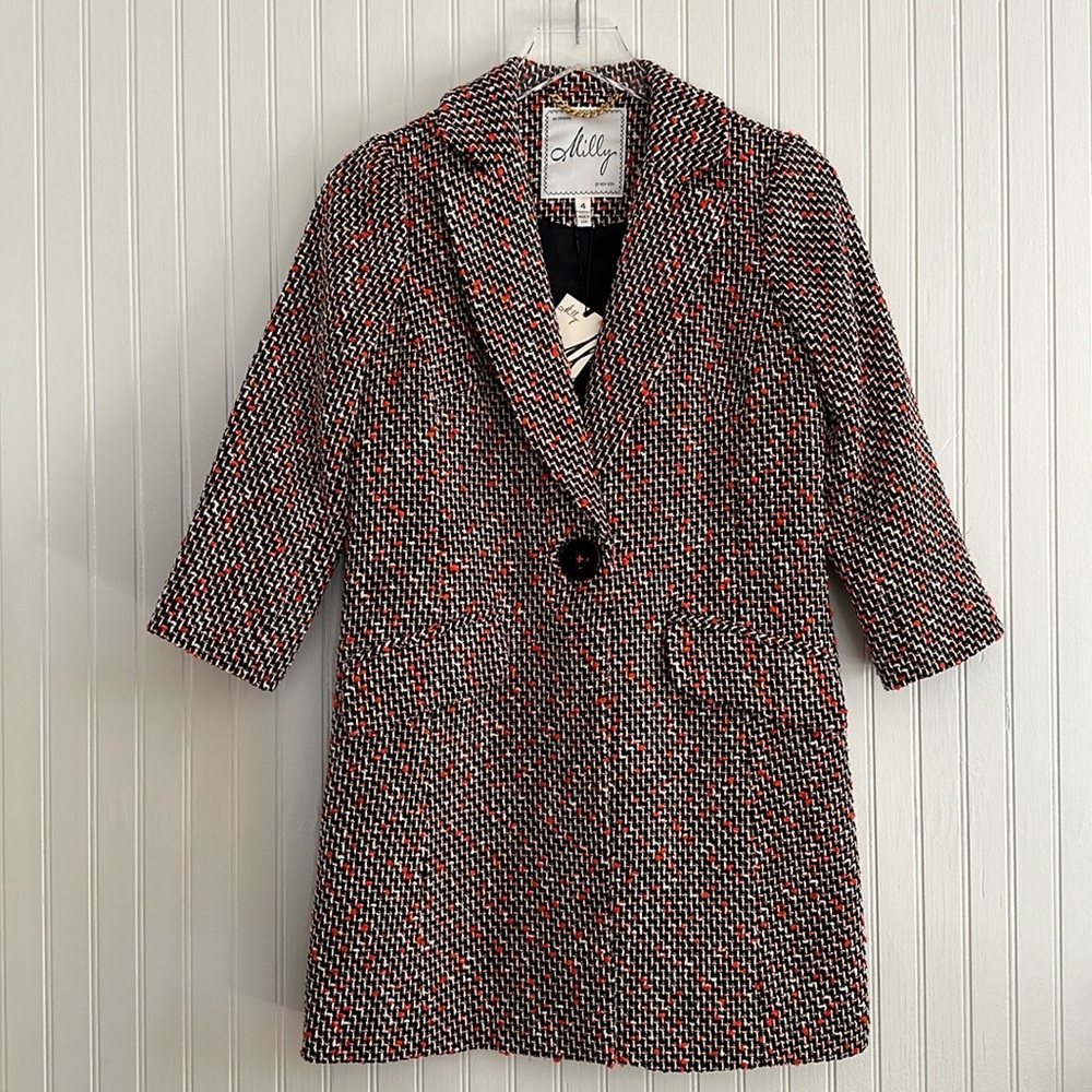 Milly of New York Tweed Coat in Persimmon